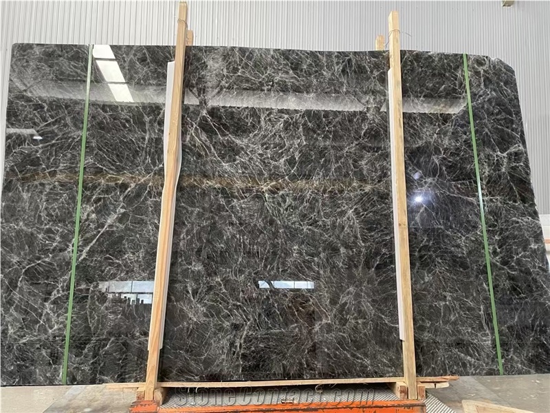 Century Black Ice Flower Marble Slabs For Interior Using