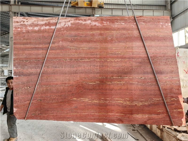Iran Red Travertine  Slabs For Interior Use