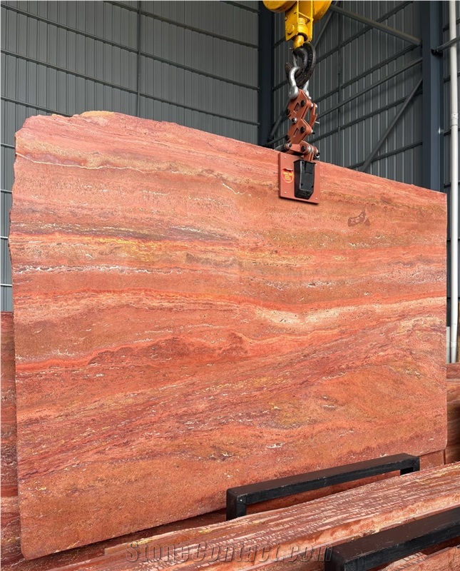Iran Red Travertine  Slabs For Interior Use