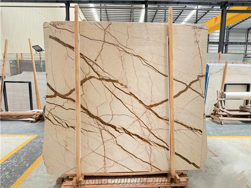 Sofitel Gold Polished Marble Slabs For Interior Using