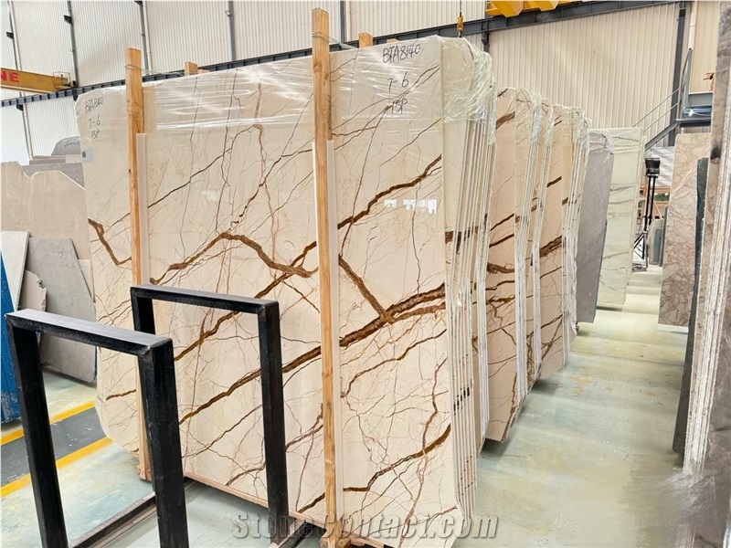 Sofitel Gold Polished Marble Slabs For Interior Using