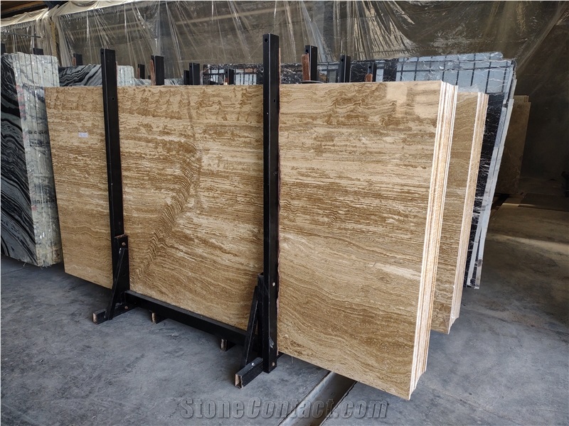 Wooden Walnut Travertine Slabs Vein Cut