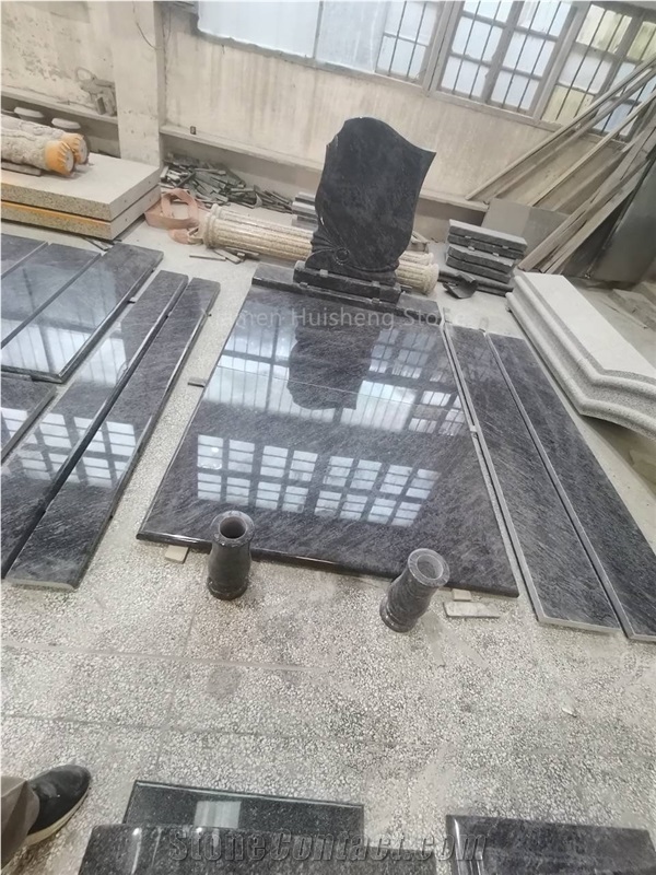 Bahama Blue Granite Cross Monument/Tombstone Custom Design