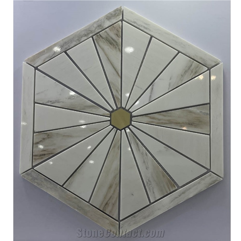 Daisy Flower Pattern  White Marble  Mosaic Pattern
