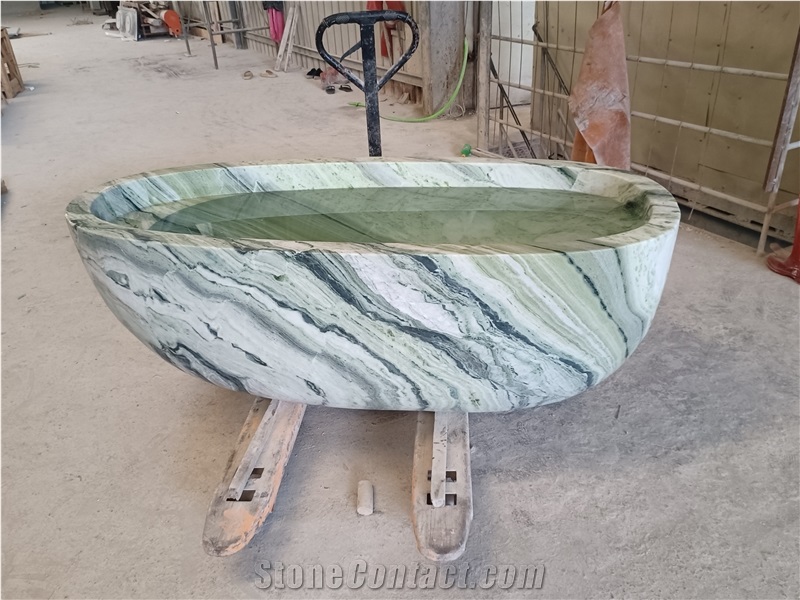 Shangri La Jade Green Marble Freestanding Bathtub