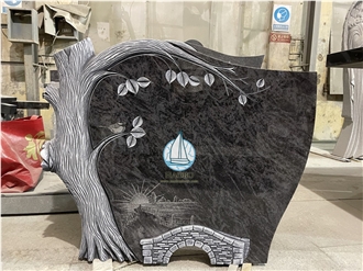 Bahama Blue Granite Tree Trunk Upright Headstones