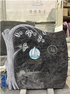 Bahama Blue Granite Tree Trunk Upright Headstones