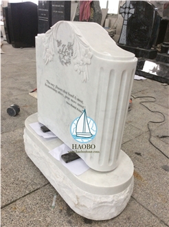 Carrarra White Marble Upright Headstones SP Flower Carved