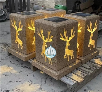 G682 Granite Carved Deer Designs Garde Lantern With Electric Lights