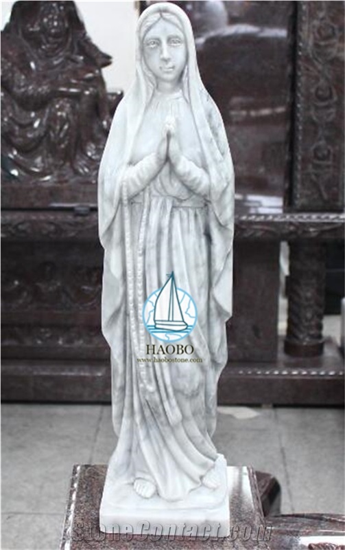 Holy Mother Maria Carved Monumental Sculpture In White Marble