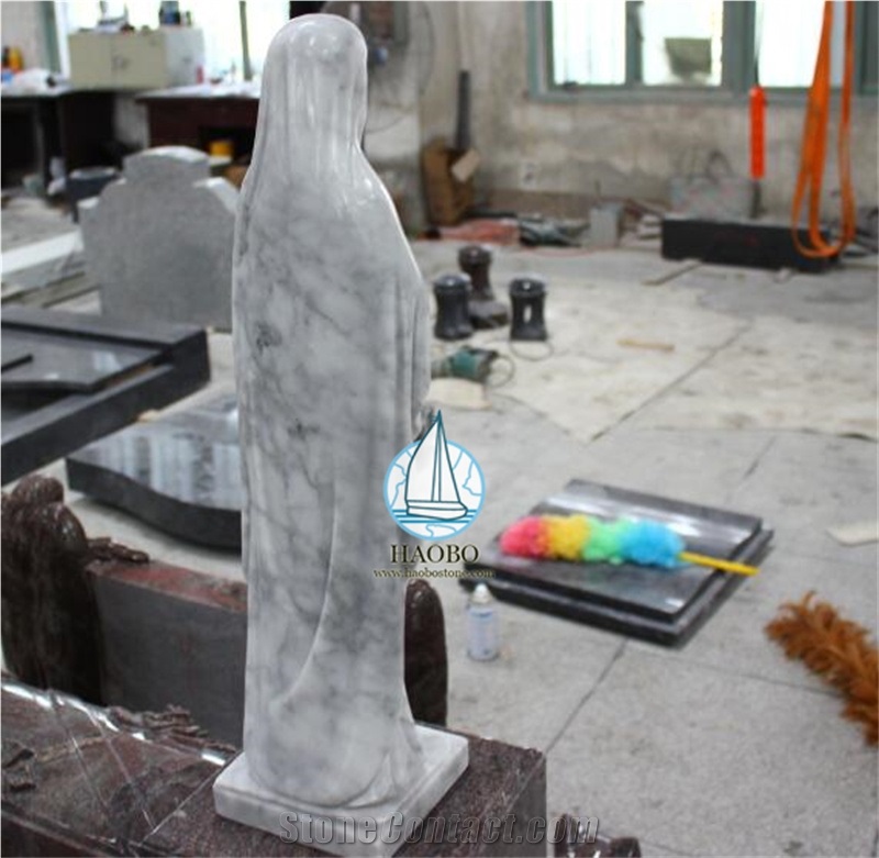 Holy Mother Maria Carved Monumental Sculpture In White Marble