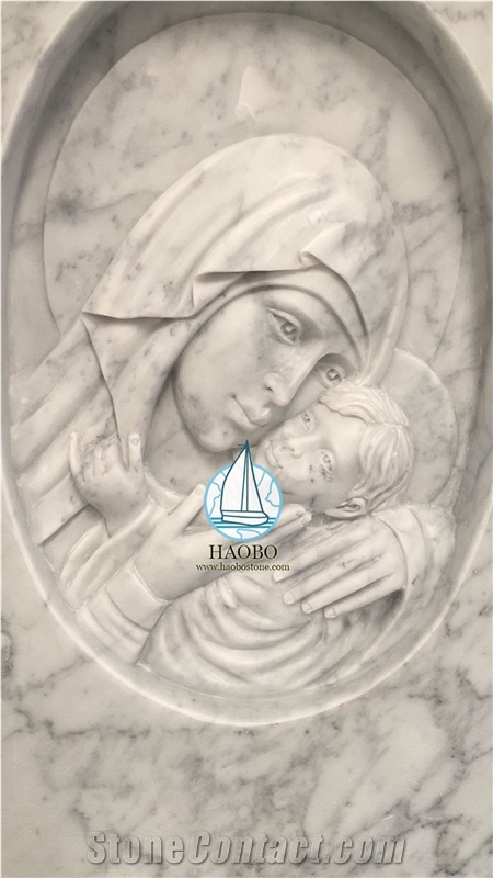 Holy Mother Maria Carved Monumental Sculpture In White Marble