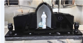 Jet Black Granite Carved Jesus Double Upright Monuments