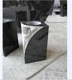 Jet Black Granite Carved Roses Vases