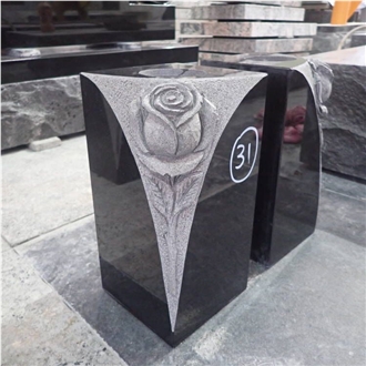 Jet Black Granite Carved Roses Vases
