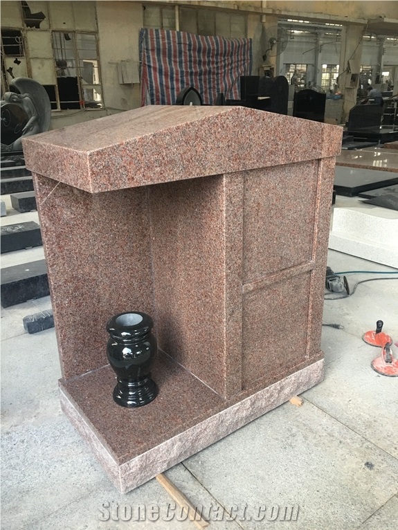 Sesame Grey Granite Roof Design Columbarium With Vase
