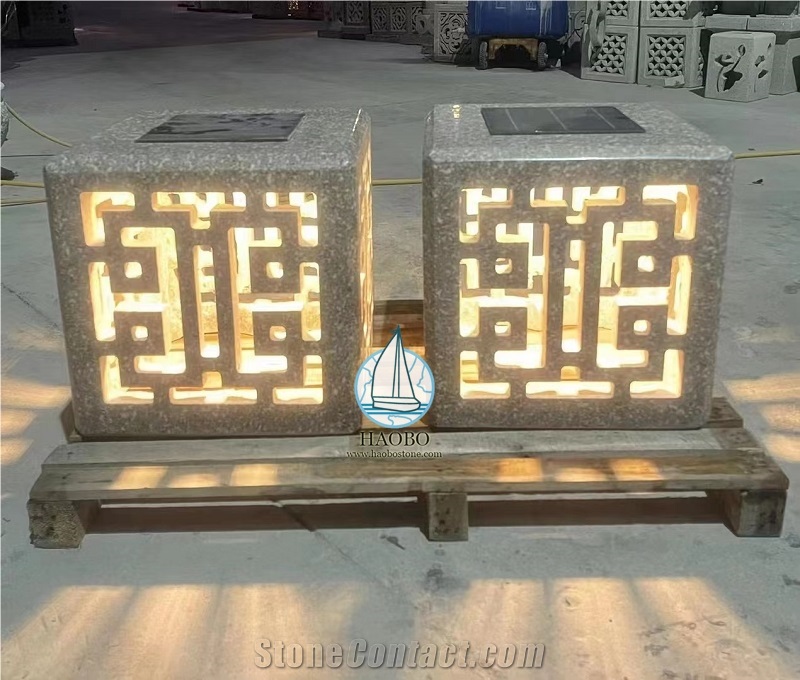 Sesame White G603 Granite Garden Lantern With Light