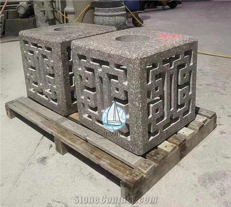 Sesame White G603 Granite Garden Lantern With Light