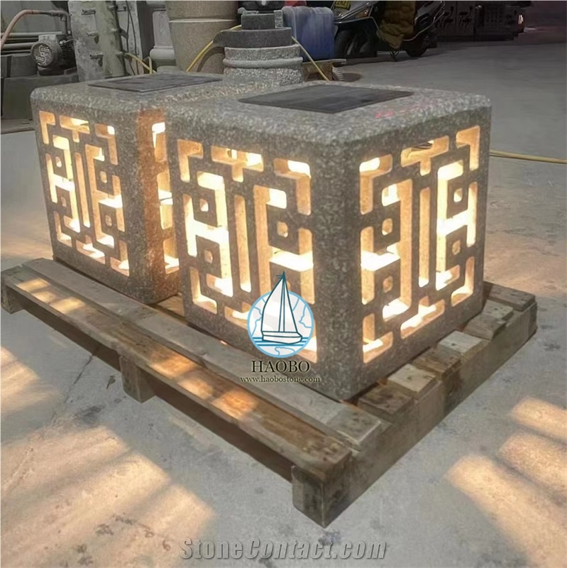 Sesame White G603 Granite Garden Lantern With Light