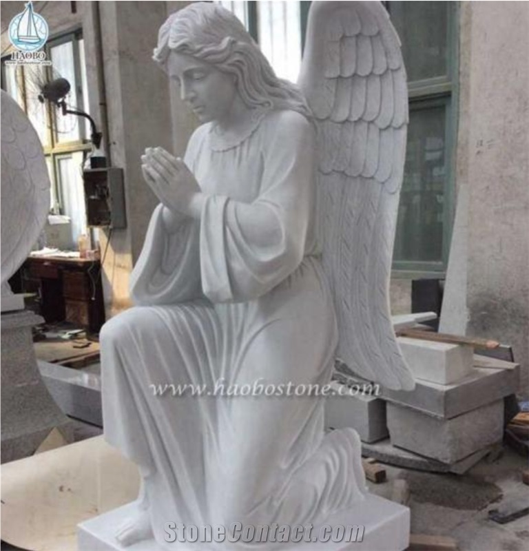 White Marble Praying Angel Sculpture