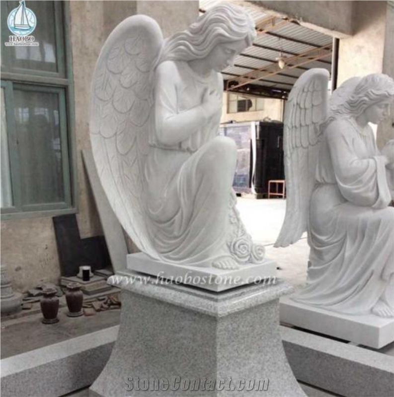 White Marble Praying Angel Sculpture