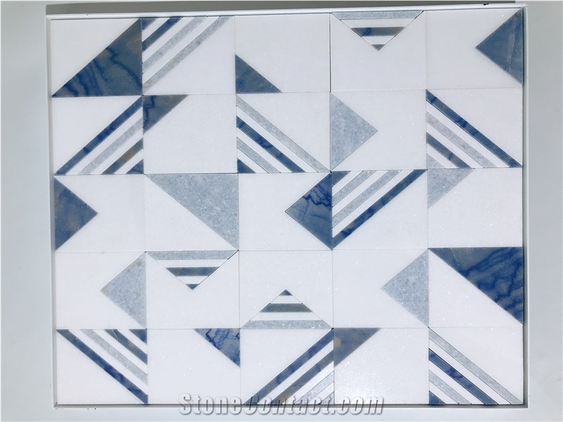 Art Deco Triangle Blue Azul Argentina Celeste Mosaic Tiles