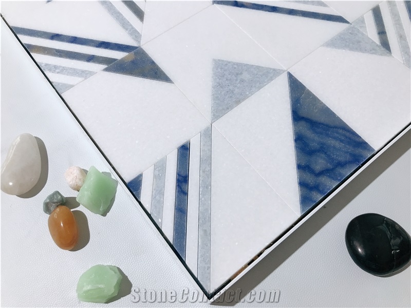 Art Deco Triangle Blue Azul Argentina Celeste Mosaic Tiles