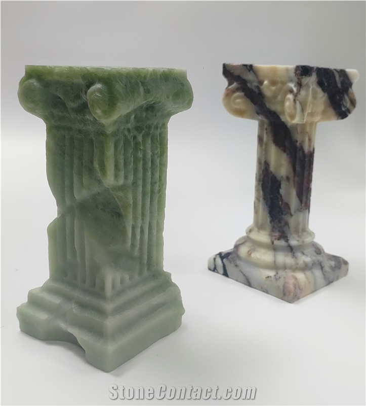 Light Jade Green Marble Roman Pillar For Candle Holder