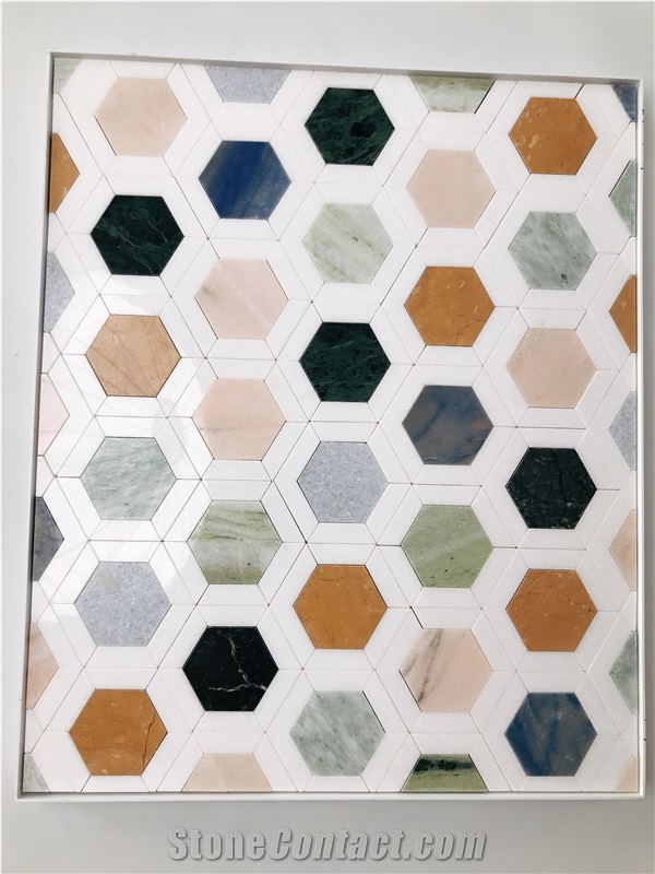Multi Color Hexagon Backsplash Marble Mosaic Tiles