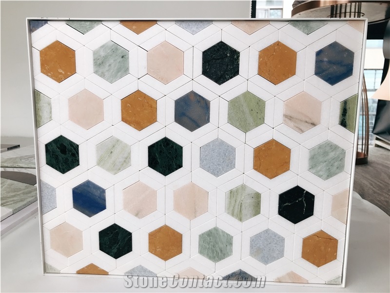 Multi Color Hexagon Backsplash Marble Mosaic Tiles