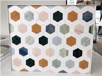 Multi Color Hexagon Backsplash Marble Mosaic Tiles