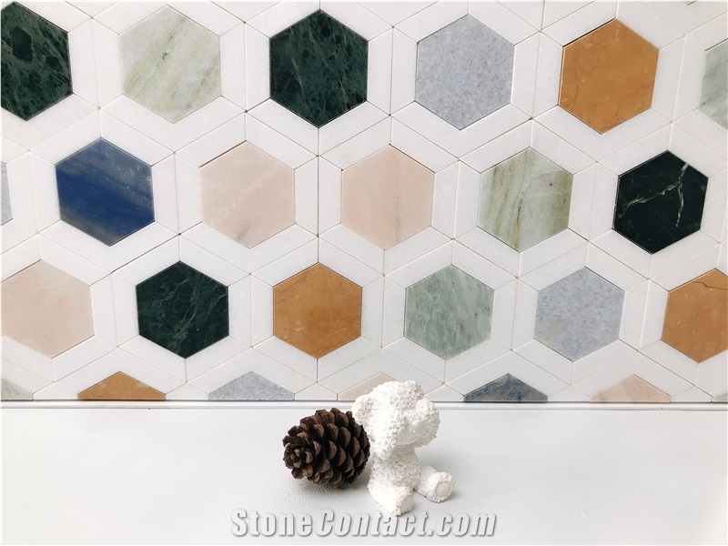 Multi Color Hexagon Backsplash Marble Mosaic Tiles