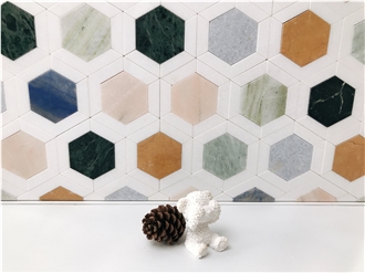 Multi Color Hexagon Backsplash Marble Mosaic Tiles