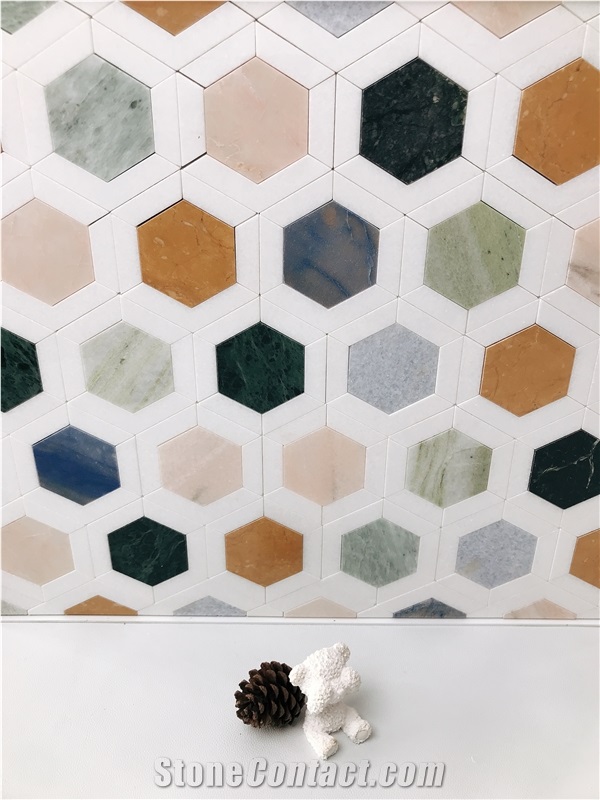Multi Color Hexagon Backsplash Marble Mosaic Tiles