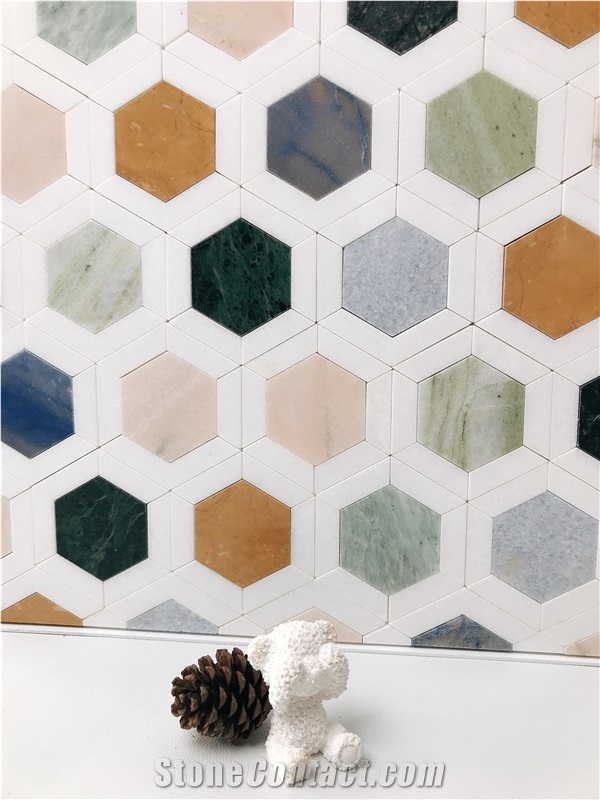 Multi Color Hexagon Backsplash Marble Mosaic Tiles