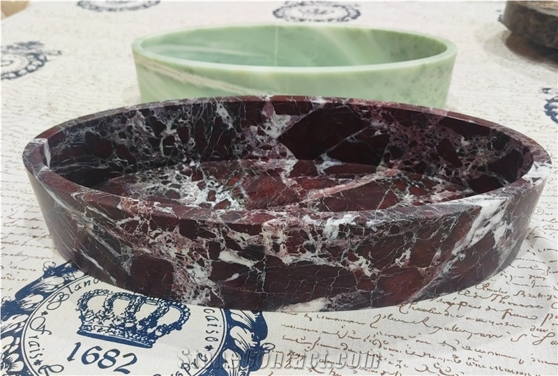 Oval Handcrafted Rosso Levanto Marble Bowls Home Decor Products