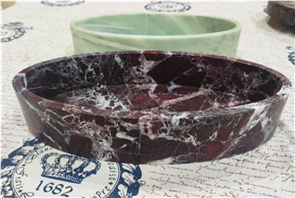 Oval Handcrafted Rosso Levanto Marble Bowls Home Decor Products