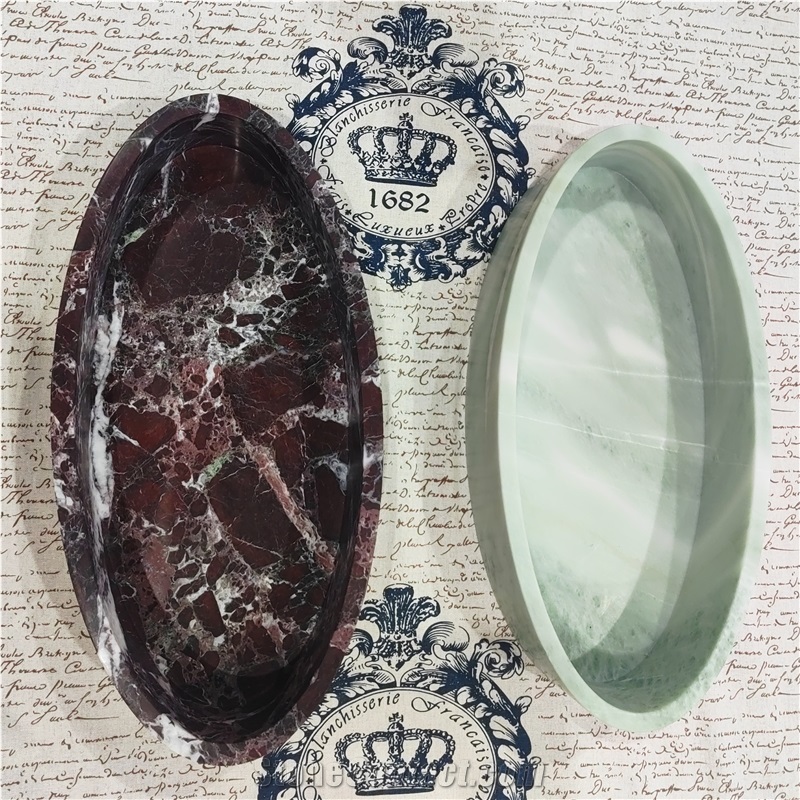 Oval Handcrafted Rosso Levanto Marble Bowls Home Decor Products