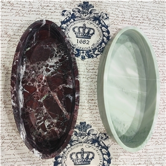 Oval Handcrafted Rosso Levanto Marble Bowls Home Decor Products