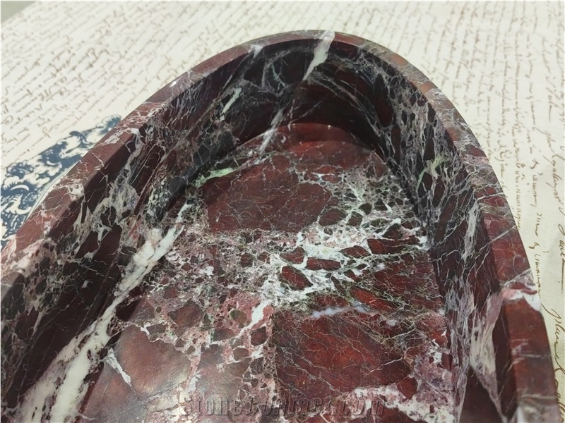 Oval Handcrafted Rosso Levanto Marble Bowls Home Decor Products