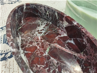 Oval Handcrafted Rosso Levanto Marble Bowls Home Decor Products