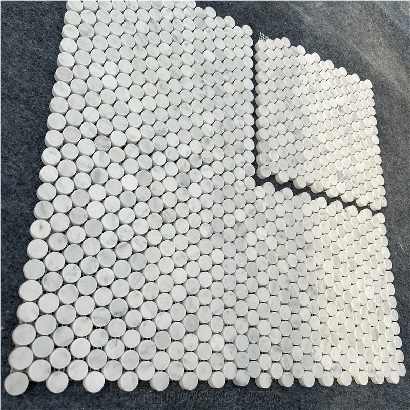 Bianco Carrara Marble Penny Mosaic Tiles