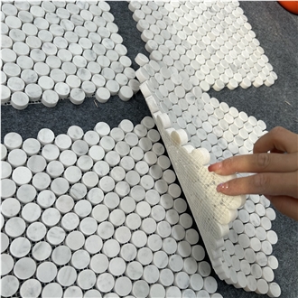Bianco Carrara Marble Penny Mosaic Tiles