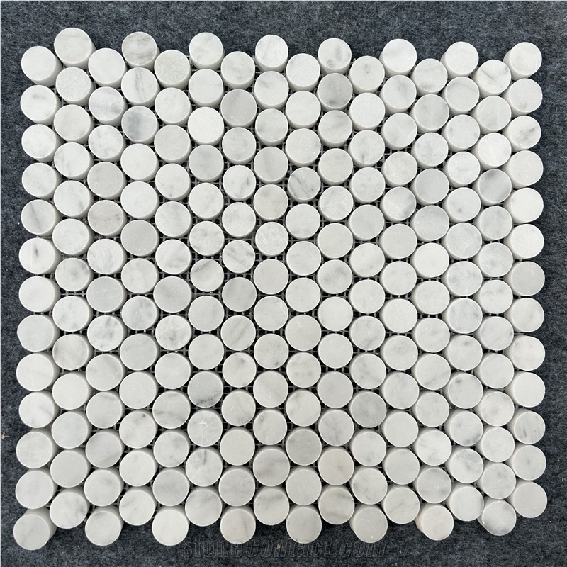 Bianco Carrara Marble Penny Mosaic Tiles