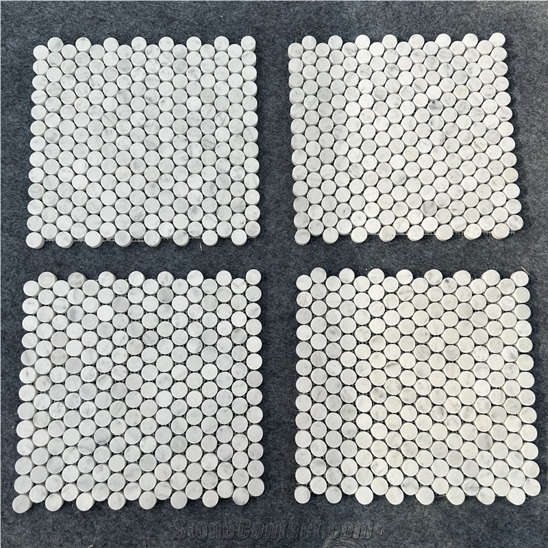 Bianco Carrara Marble Penny Mosaic Tiles