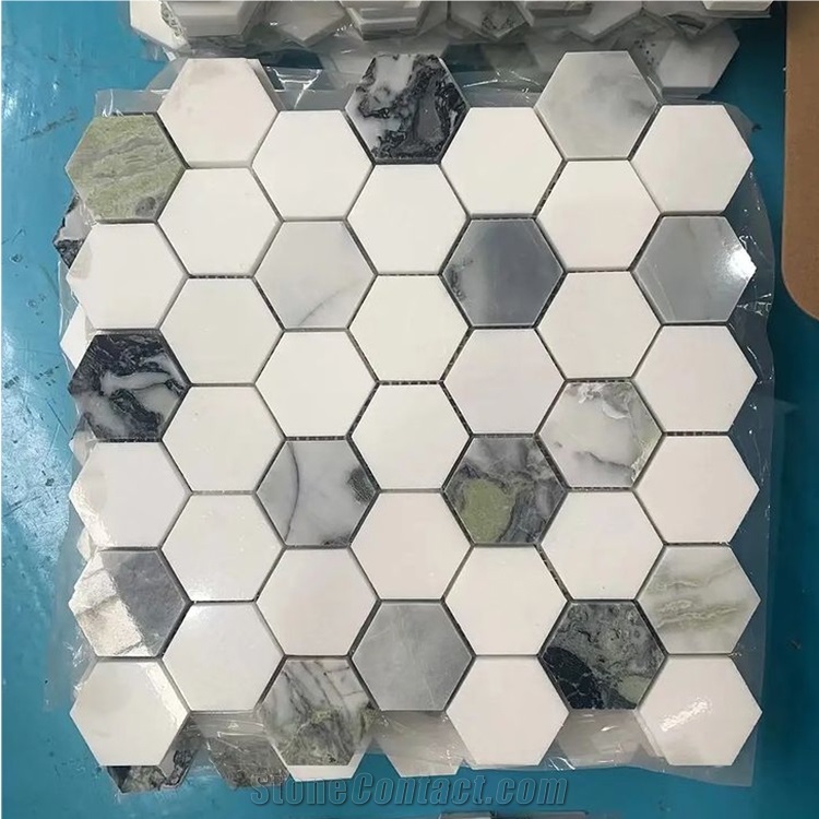 Natural Marble Hexagon Mosaic Tiles
