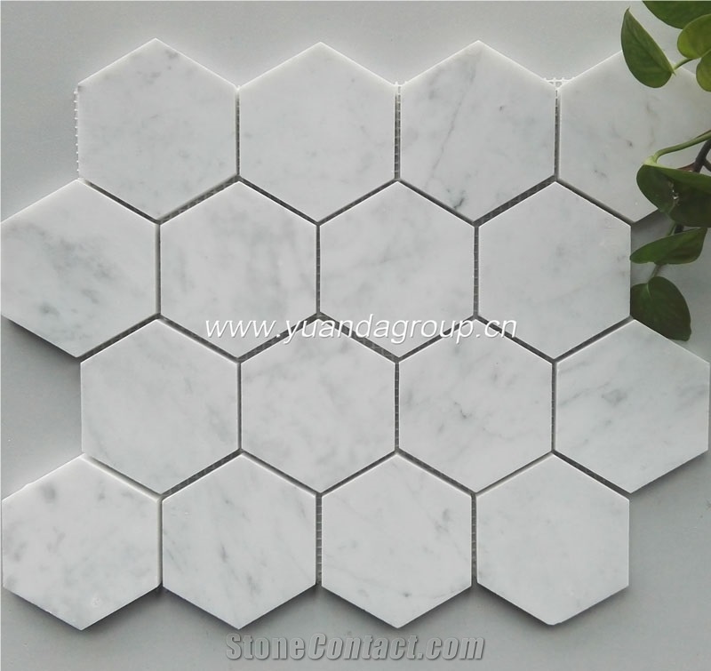 White Nature Marble Hexagon Mosaic Tiles
