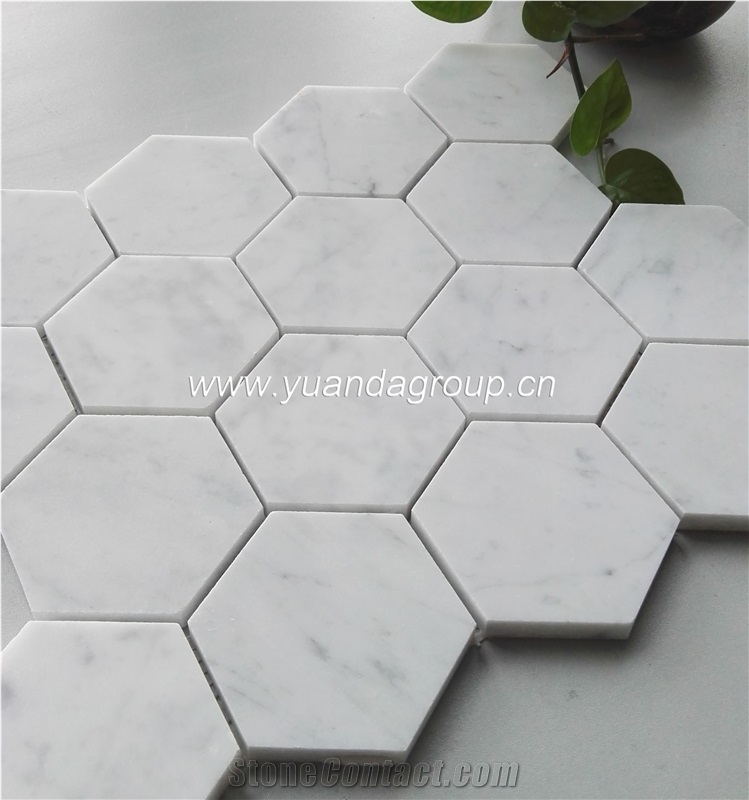 White Nature Marble Hexagon Mosaic Tiles