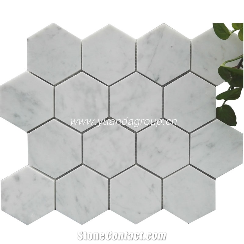 White Nature Marble Hexagon Mosaic Tiles