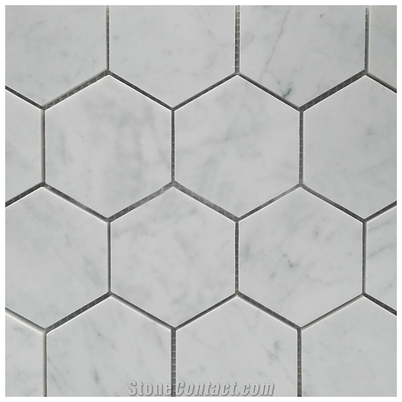 White Nature Marble Hexagon Mosaic Tiles